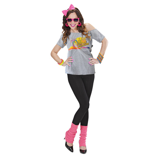 "80s BEACH GIRL" (T-shirt. Haarreif mit Schleife, Stulpen) – Vorderansicht