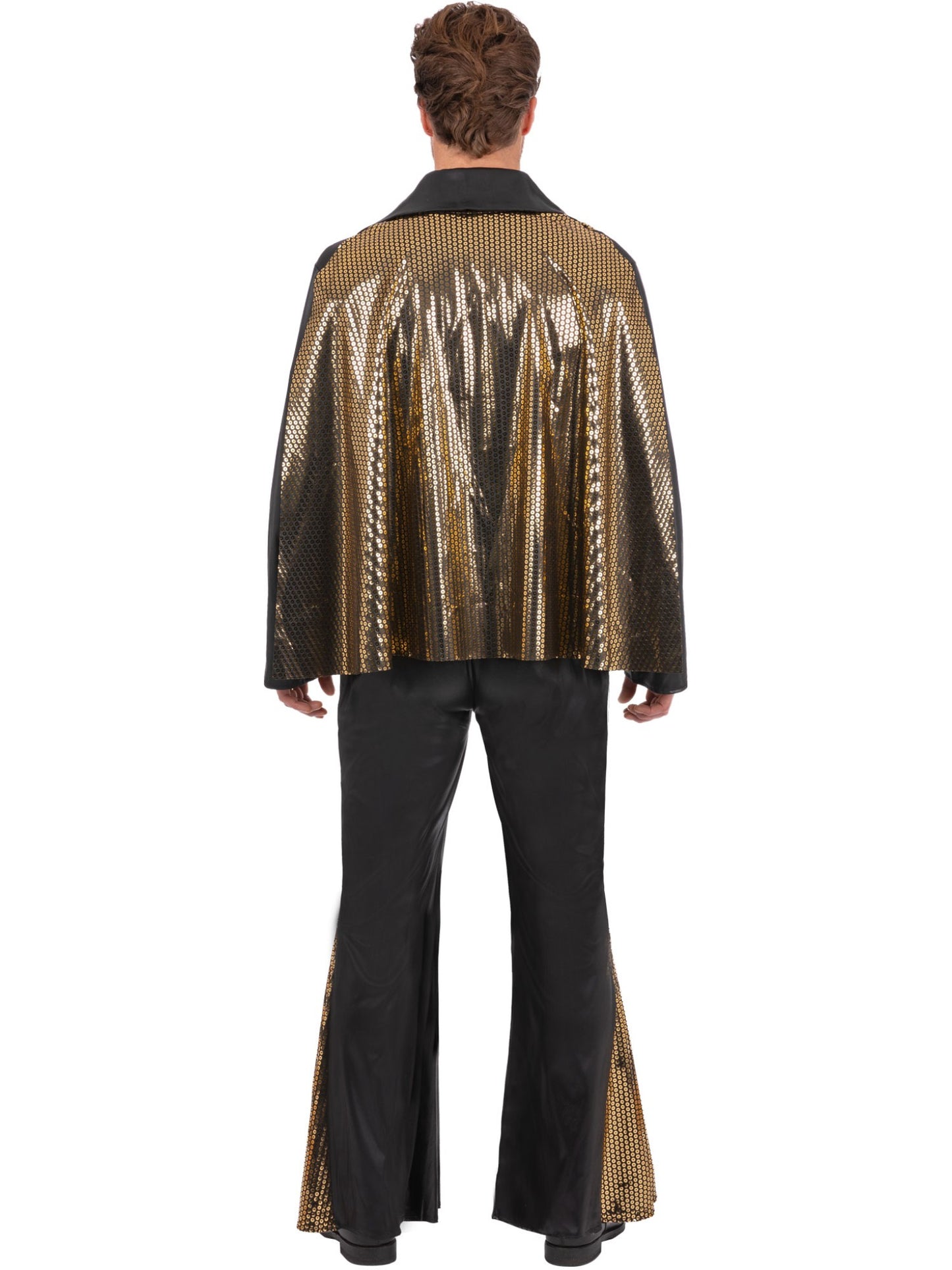 Schwarzer Smiffys Elvis-Jumpsuit für Herren mit Umhang – Detailansicht