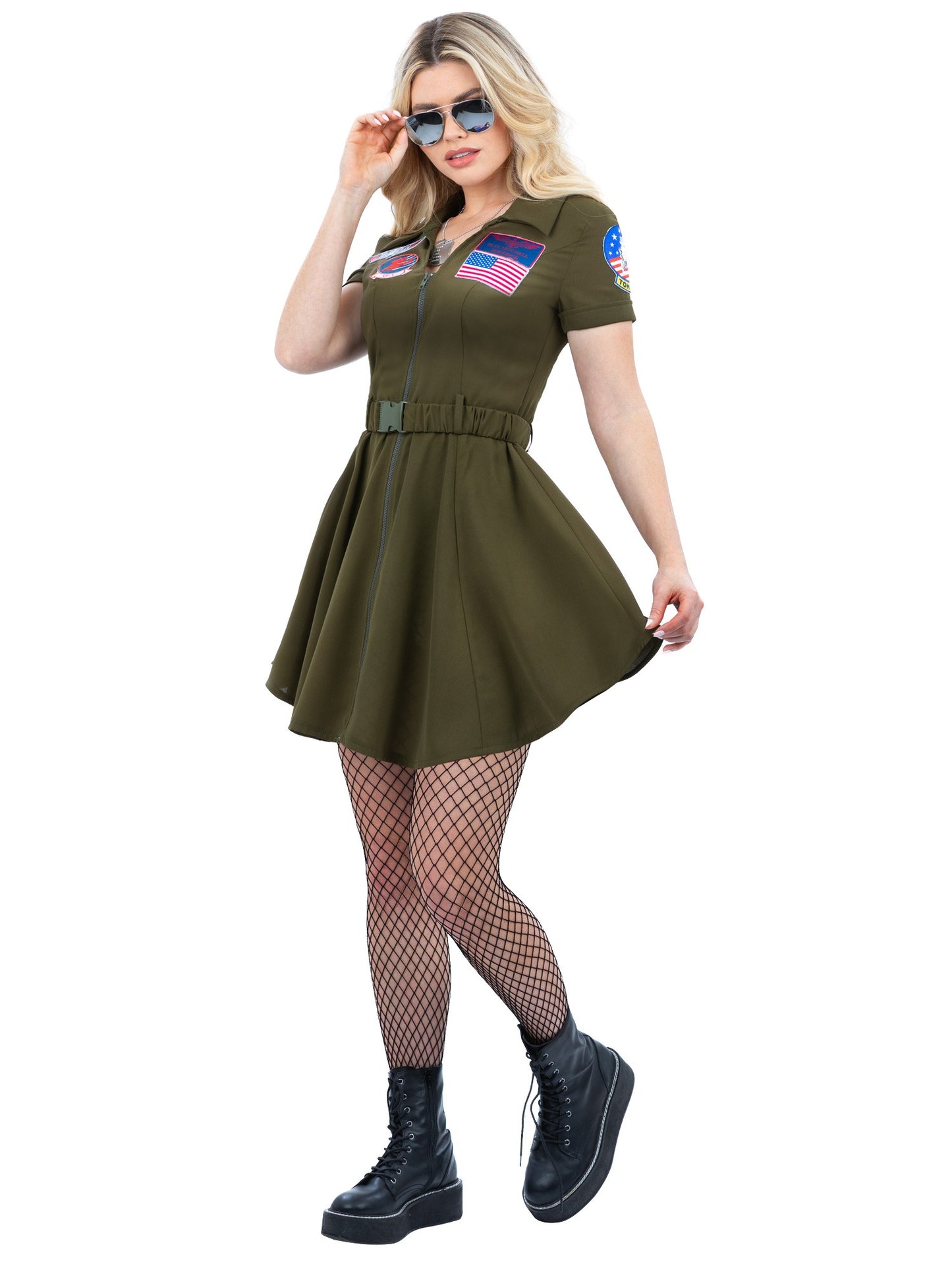 Smiffys Top Gun A-Line-Kleid mit Gürtel für Damen – Seitenansicht