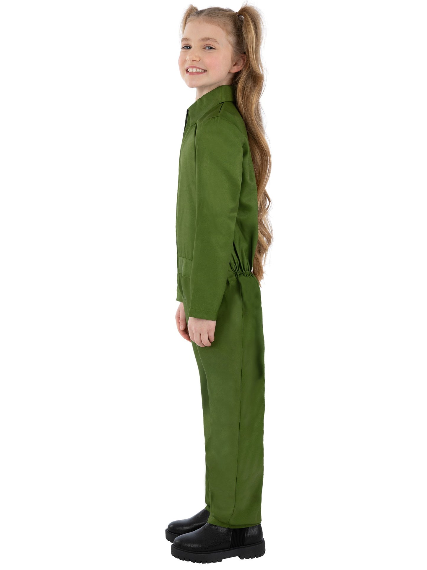 Smiffys Green Boiler Suit Costume grünes Unisex-Kinderkostüm – Seitenansicht