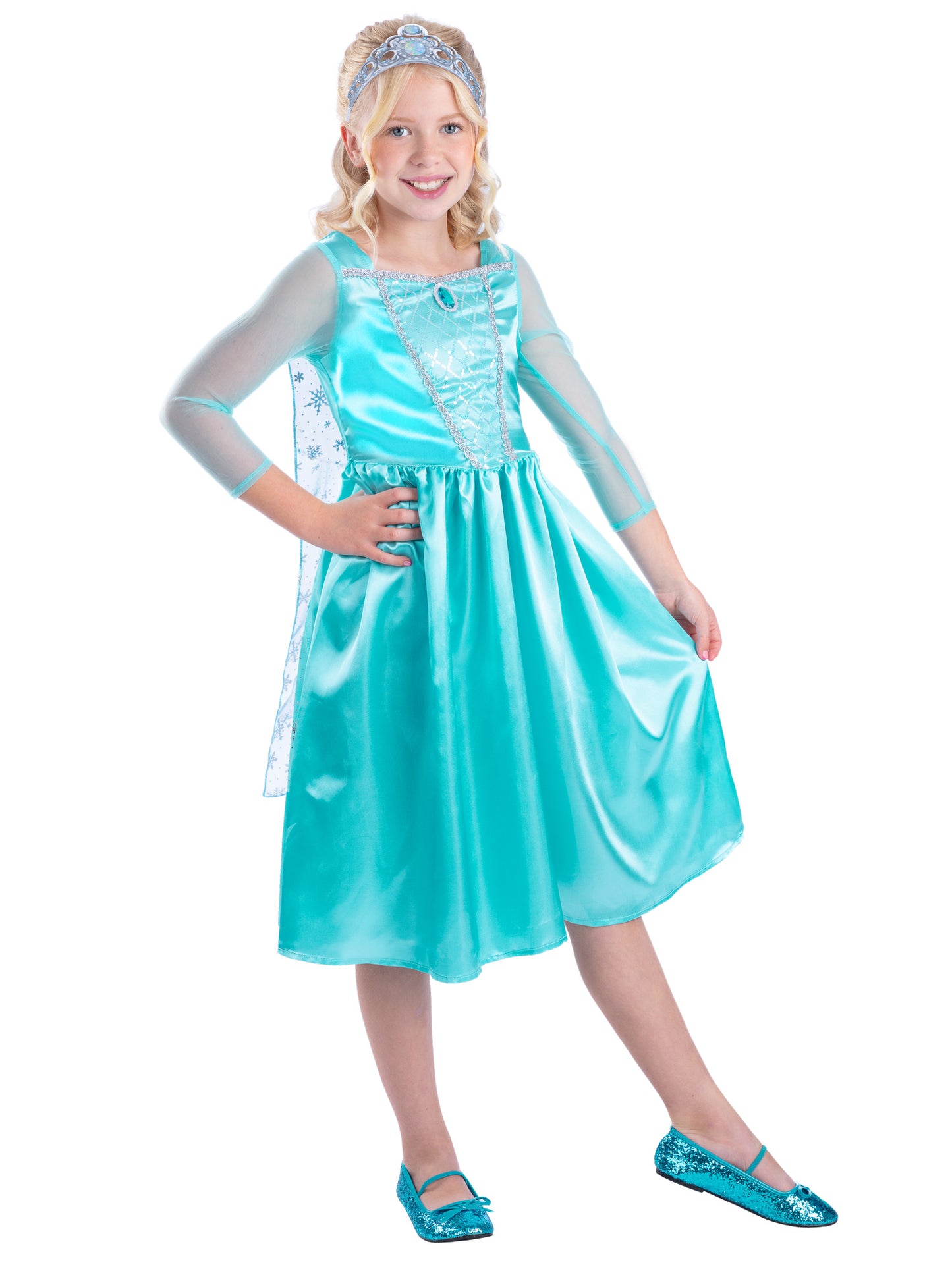 Smiffys Ice Princess Kostüm für Mädchen in Blau mit Kleid und Tiara