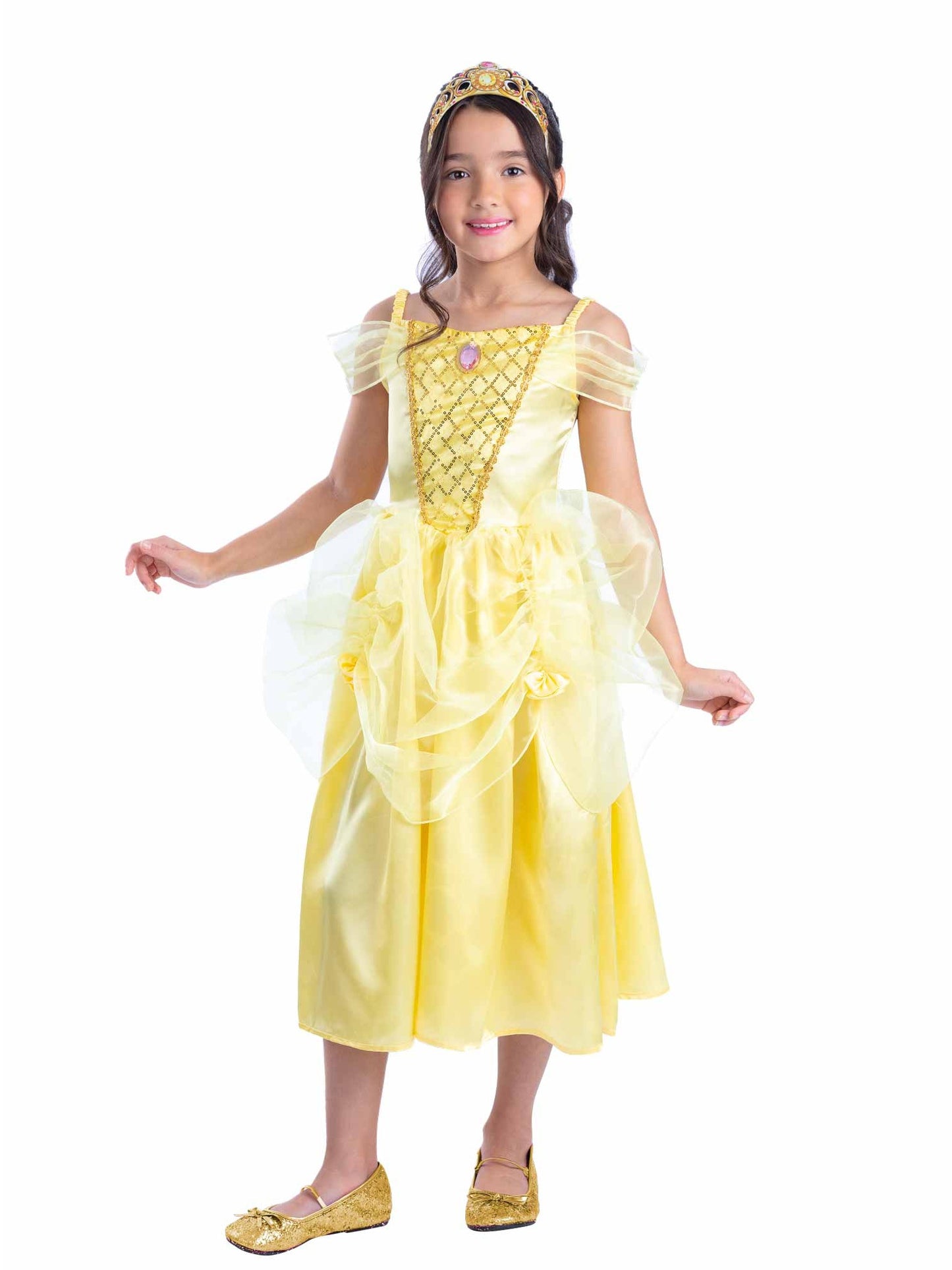 Smiffys Golden Princess Kostüm für Mädchen mit Kleid und Tiara