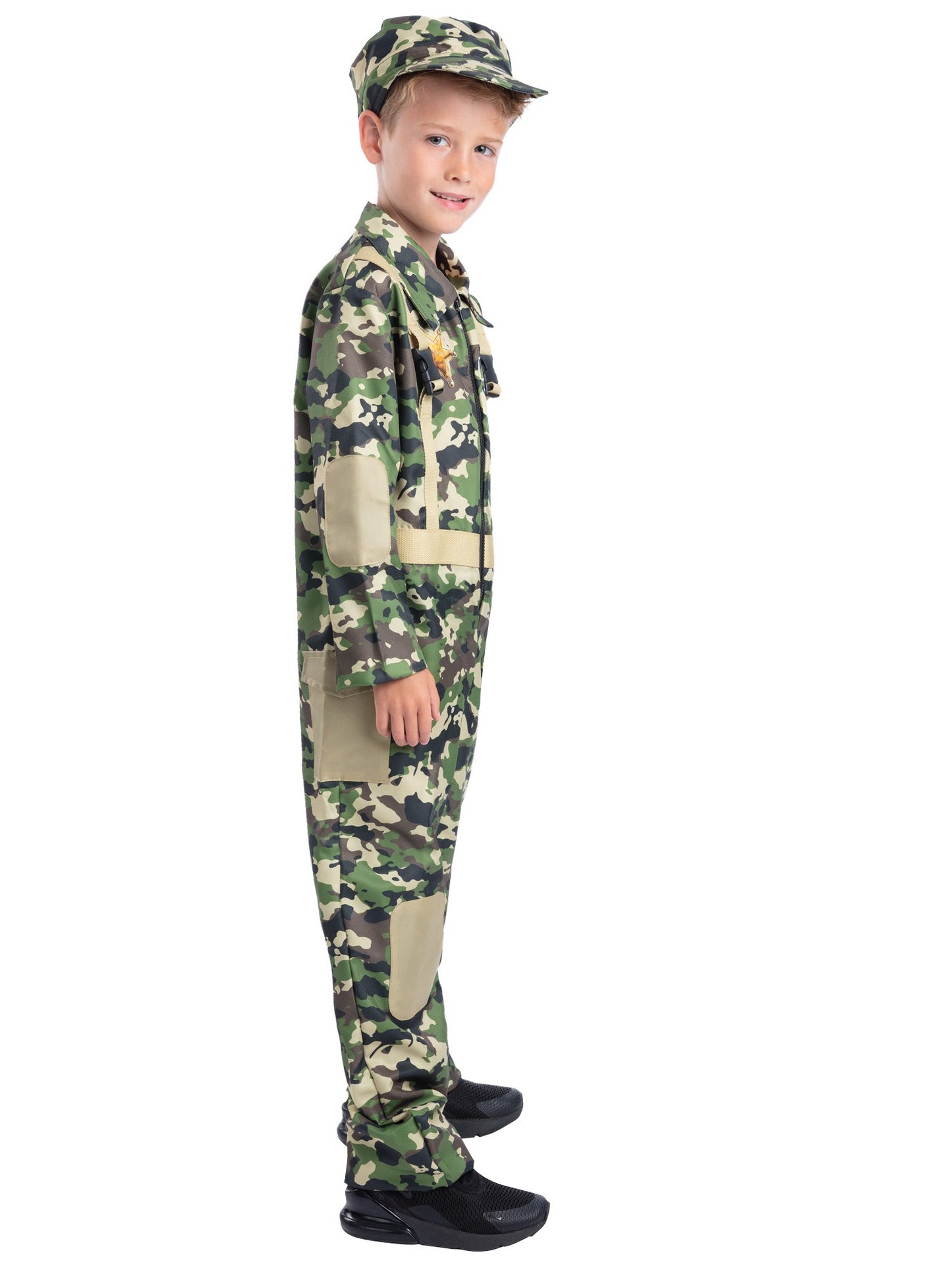 Smiffys Army-Kostüm für Kinder mit All-in-One und Hut – Seitenansicht