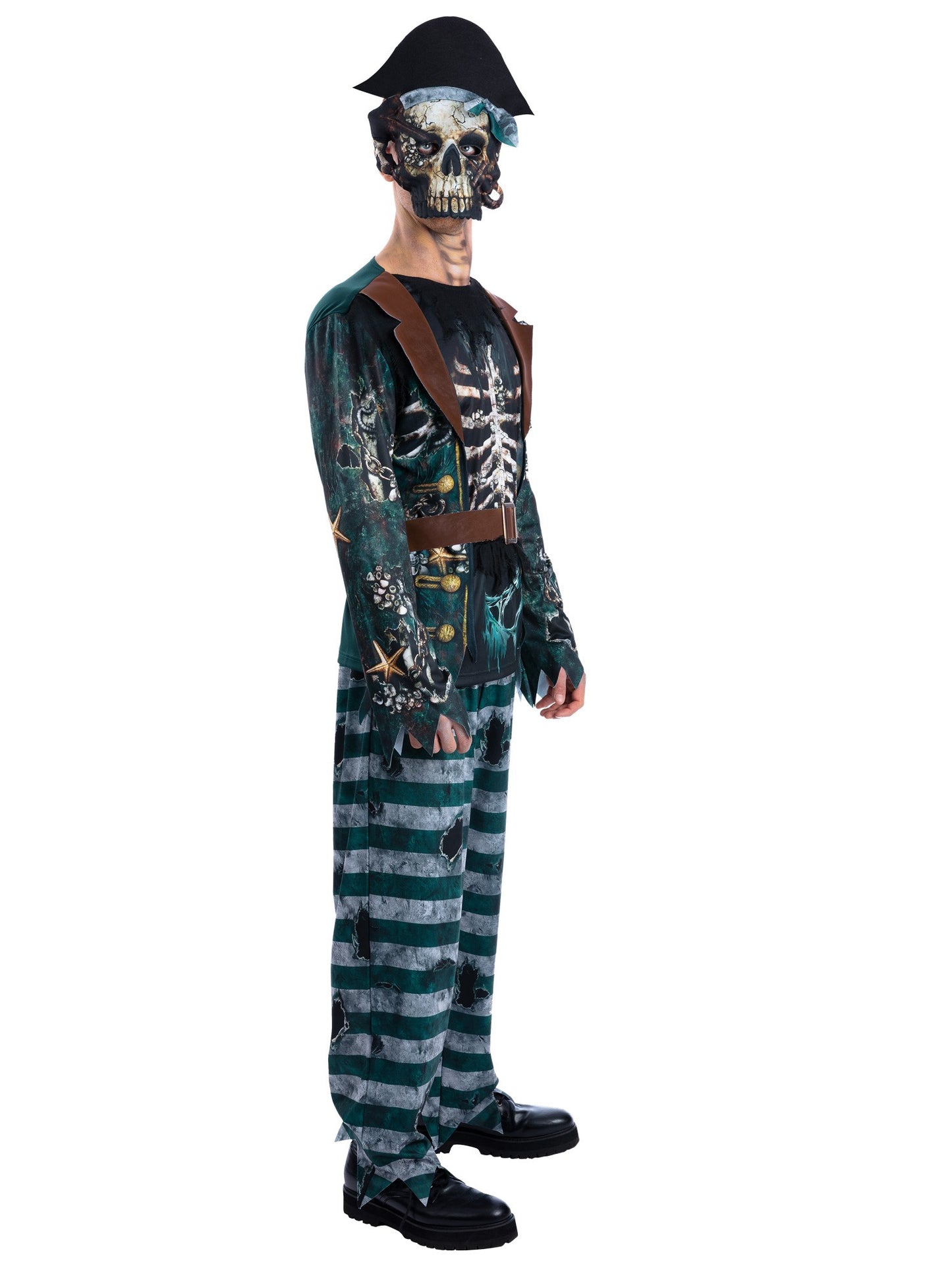 Smiffys Skeleton Pirate Captain Kostüm für Herren in Braun – Seitenansicht