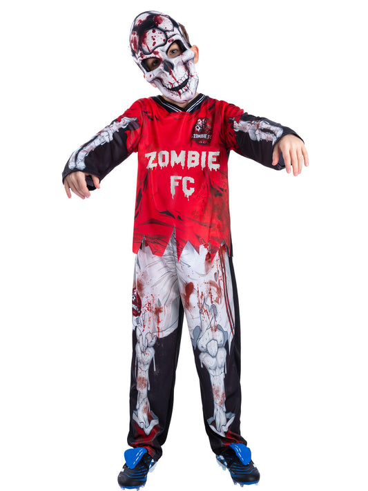 Smiffys rotes Zombie-Fussballer-Skelettkostüm für Jungen mit Oberteil, Hose und Maske