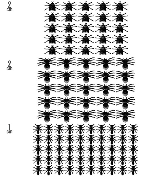 Set aus 50 Ameisen, 25 Spinnen und 25 Fliegen als Fasnachtsdekoration