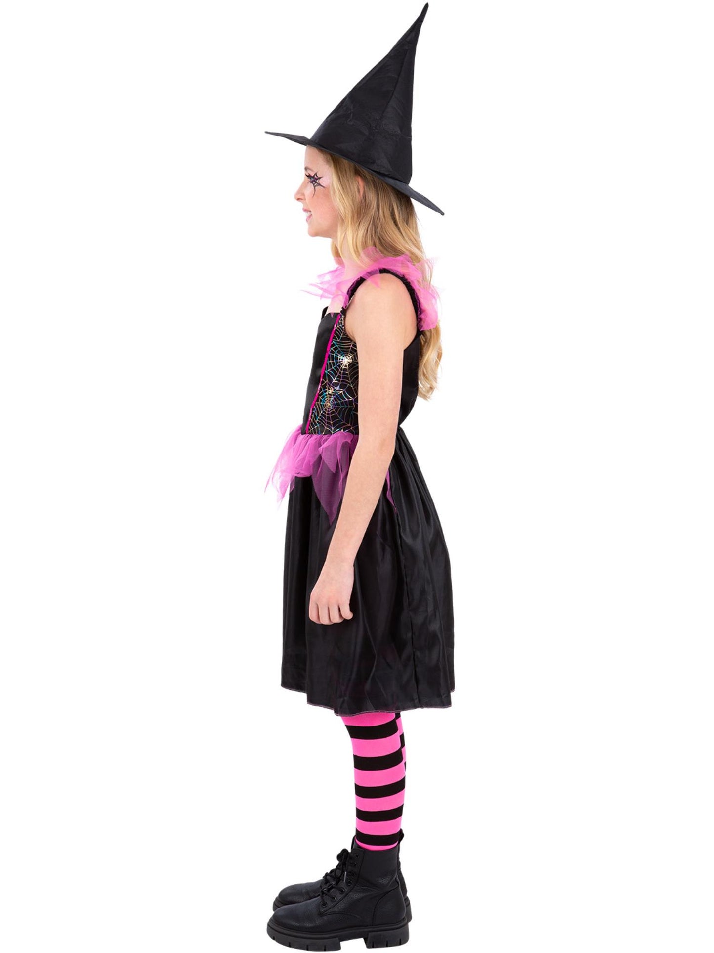 Smiffys Rainbow Web Witch Hexenkostüm für Mädchen mit Kleid und Hut – Seitenansicht