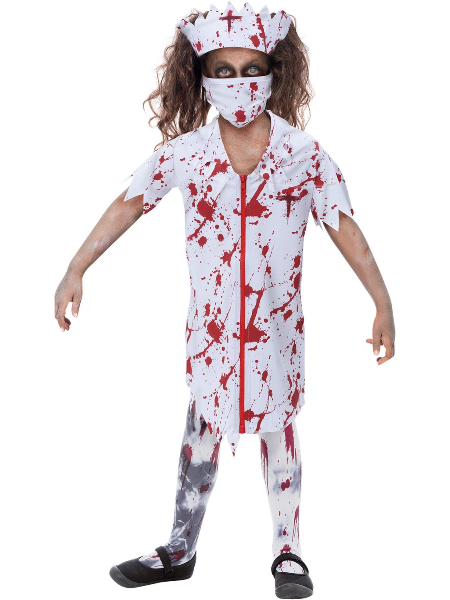 Smiffys Zombie-Nurse-Kostüm für Mädchen mit Kleid, Maske und Stirnband
