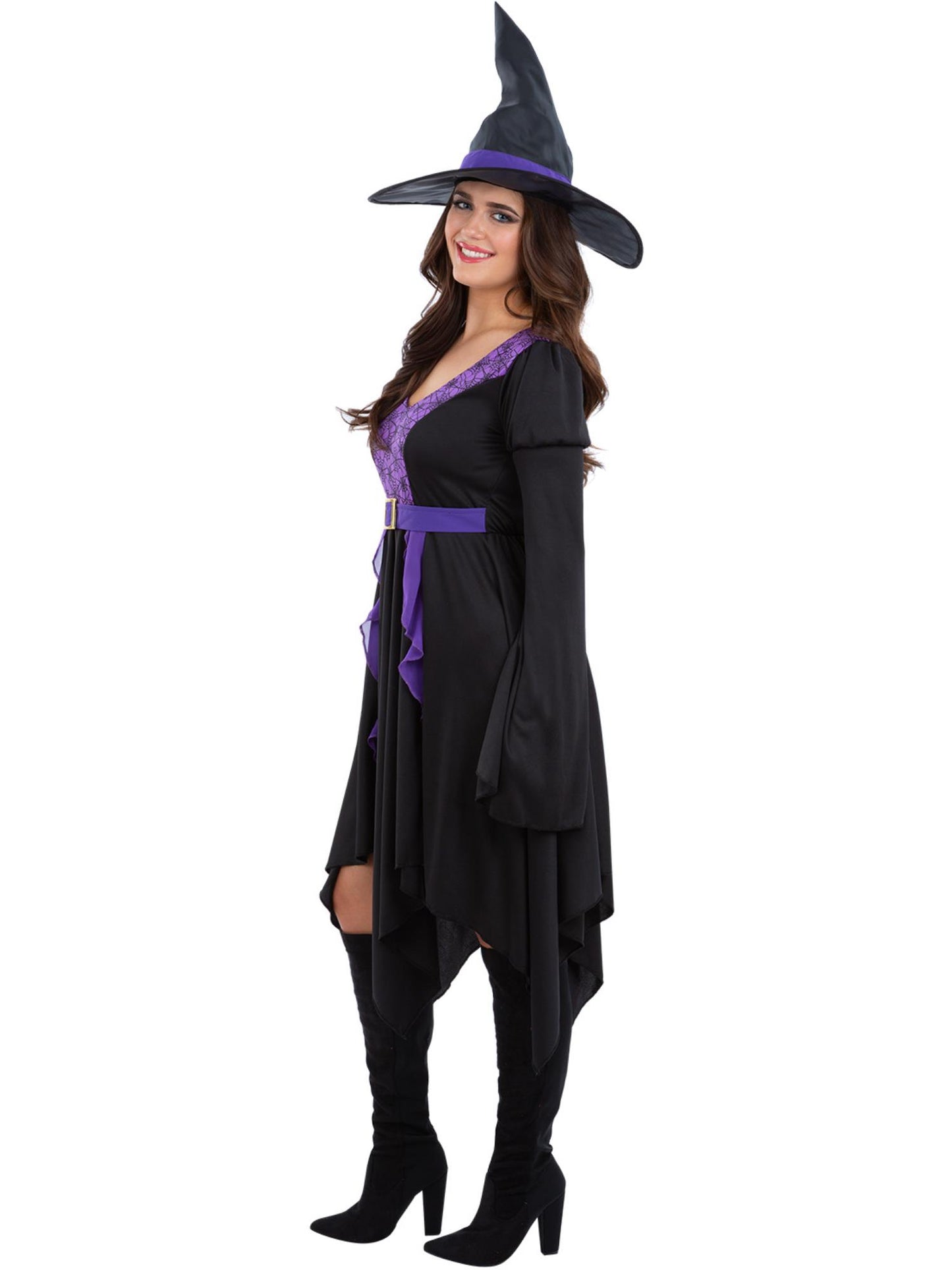 Smiffys Practical Spell Witch Hexenkostüm für Damen in Schwarz mit Kleid und Hut – Seitenansicht