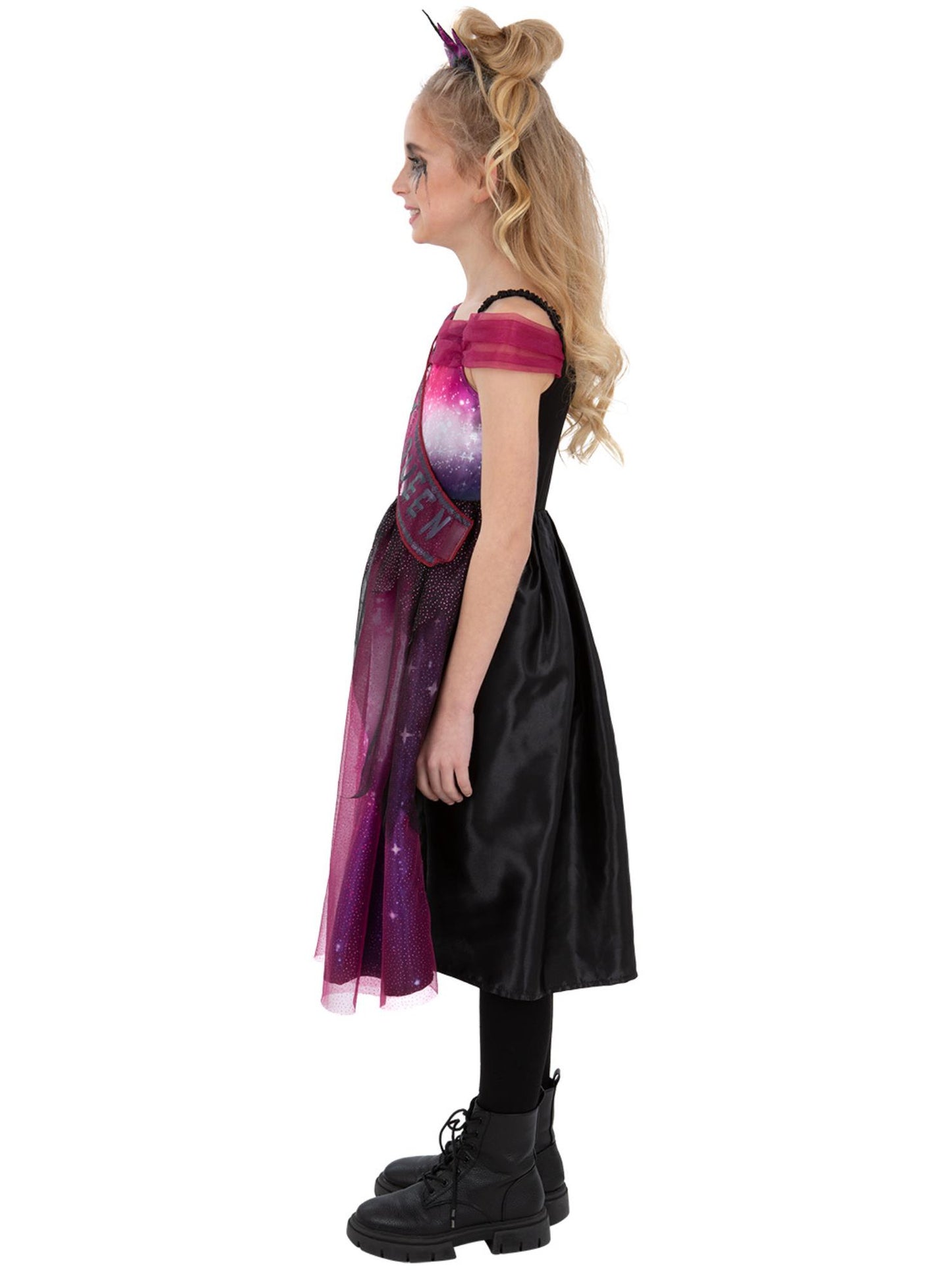 Smiffys Scream Queen Kostüm für Mädchen in Schwarz mit Kleid und Krone – Seitenansicht