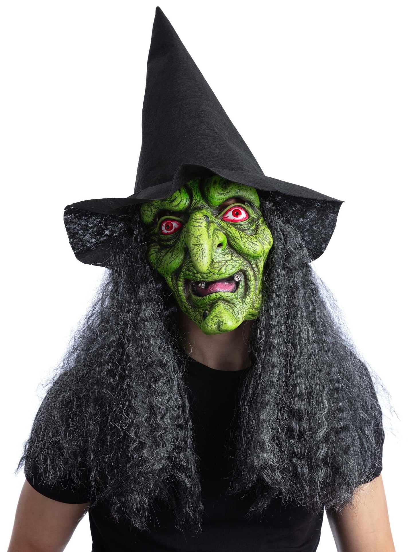 Smiffys Green Wicked Witch Latex-Maske für Herren mit Hut und Haar
