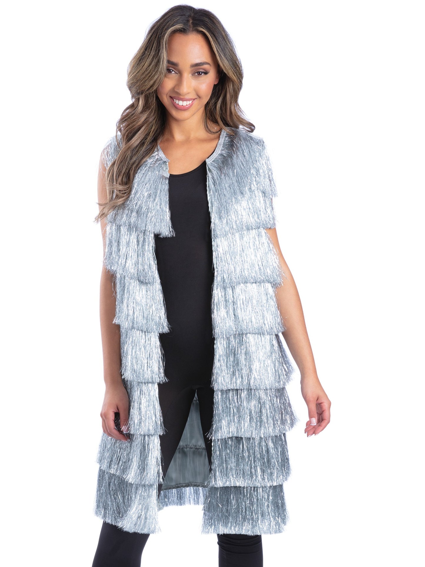 Smiffys Fever Tinsel Festival Waistcoat, Silver CS für Unisex