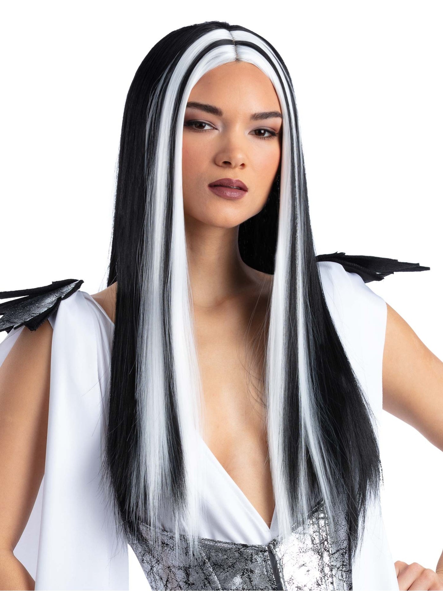 Smiffys Madame Monster Perue schwarz mit weissen Straehnen