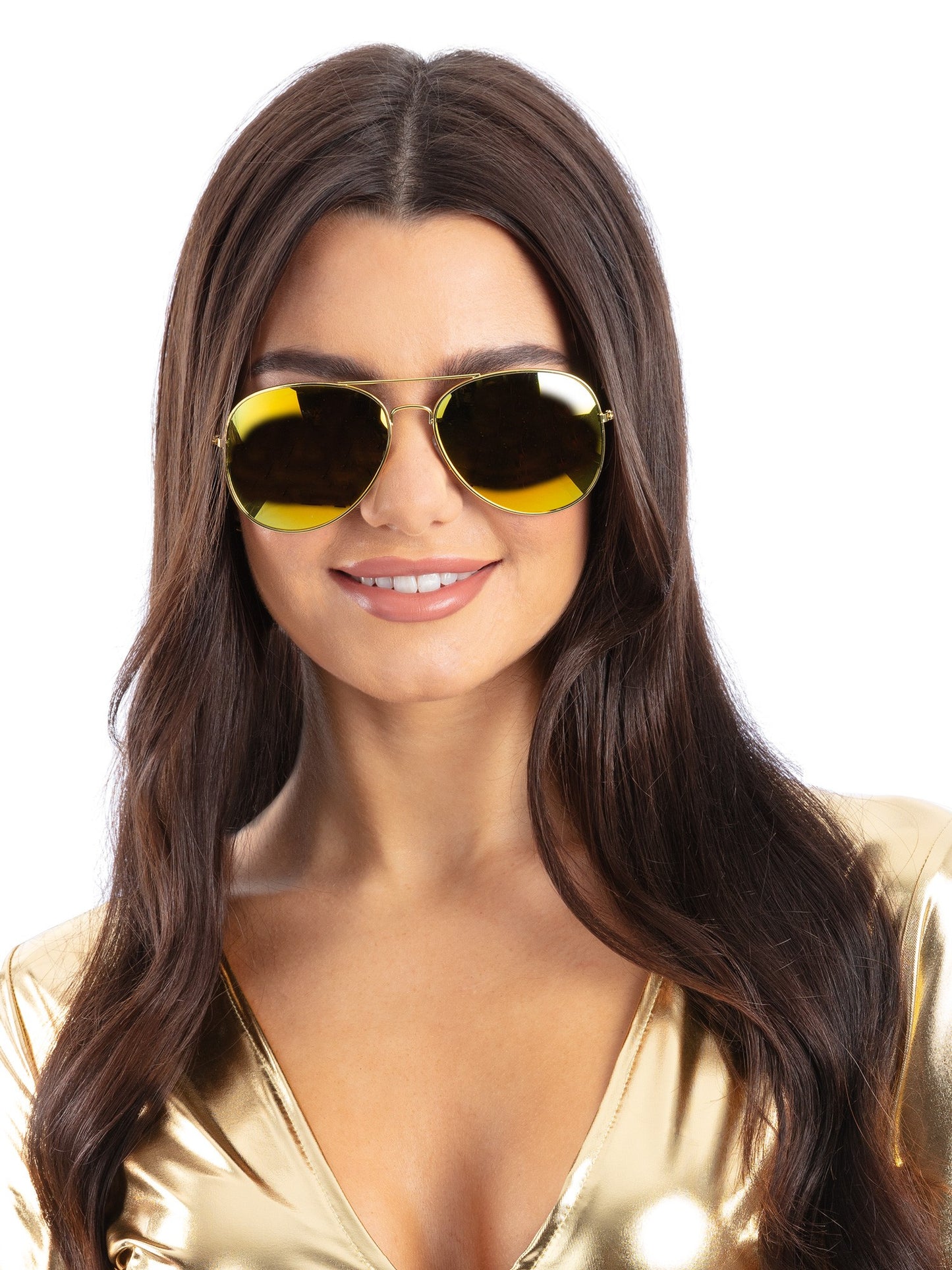 Smiffys goldene Aviator-Brille mit verspiegelten Gläsern für Erwachsene