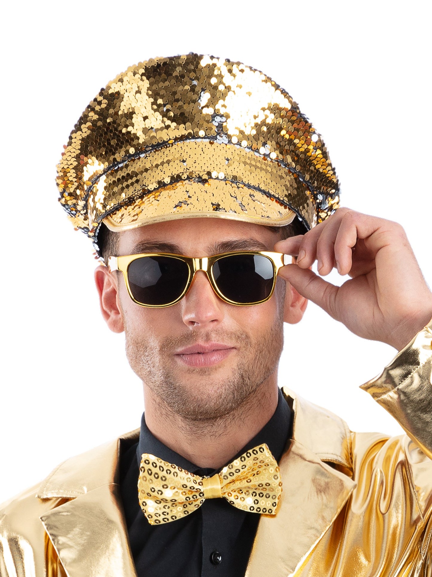Smiffys Gold-Silber-Captains-Hut mit Wendepailletten für Erwachsene