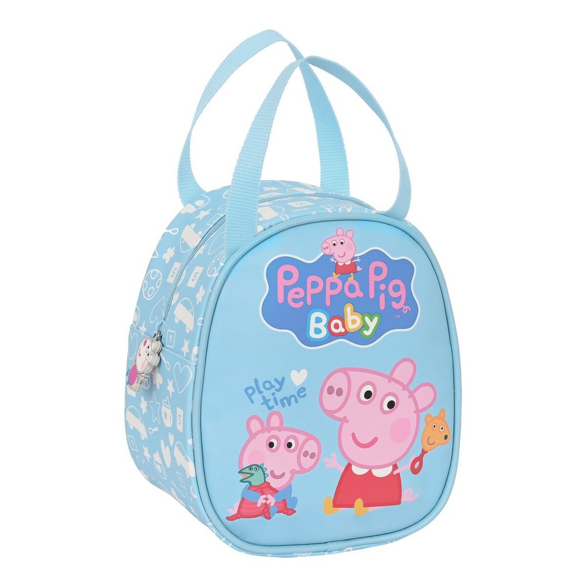 Blaue Thermo-Vesperbox Peppa Pig mit Reissverschluss und Tragegriff – Rückansicht
