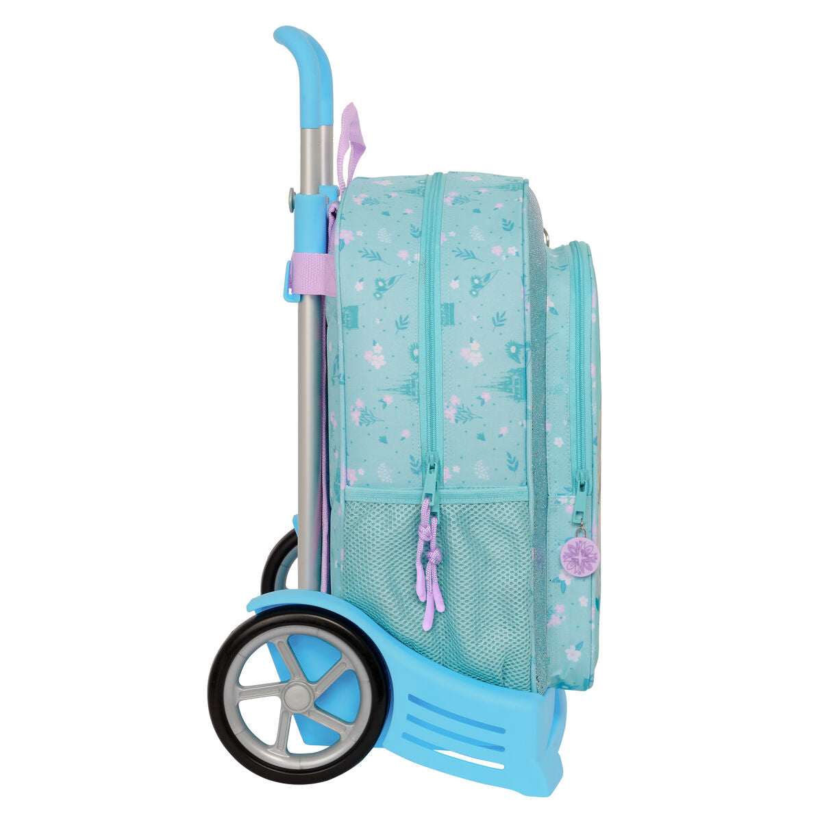 Frozen Schulrucksack mit Rädern Hello Spring blau – Seitenansicht