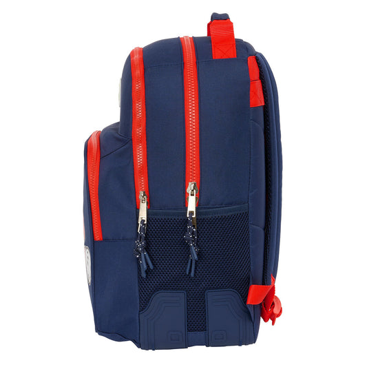 Super Mario Schulrucksack in Marineblau mit zwei Griffen und Vordertasche.