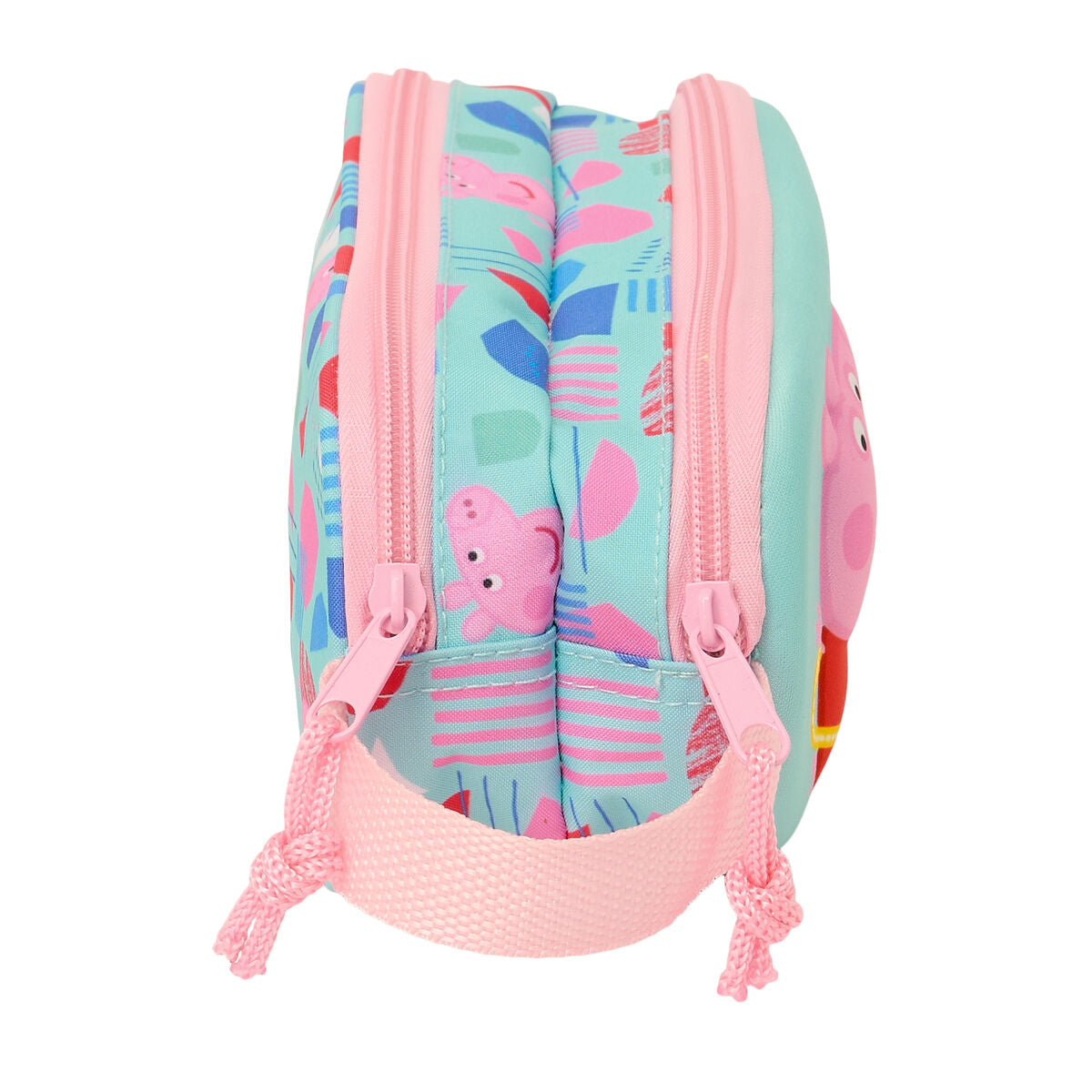 Peppa Pig zweifaches Mehrzweck-Etui in Grün und Rosa mit 3D-Design, zwei Fächern und seitlichem Tragegriff – Seitenansicht