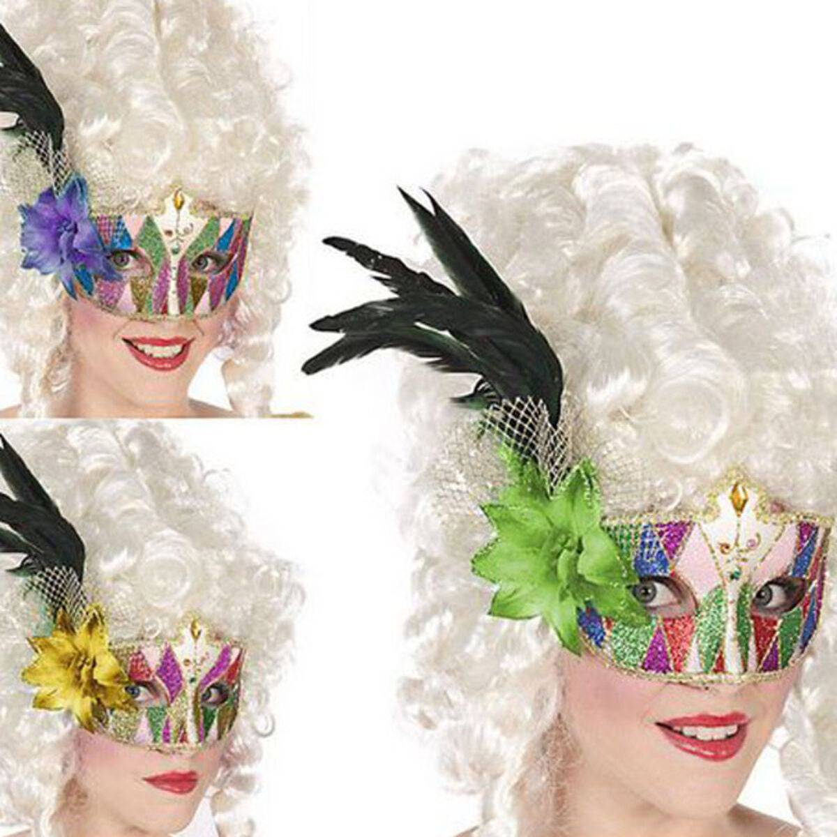 BigBuy Carnival Bunte Augenmaske mit Federn für Fasnacht und Karneval