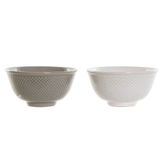 Schüssel DKD Home Decor Weiß Grau Porzellan Vintage 12,5 x 12,5 x 6,5 cm 2 Stücke