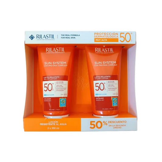 RILASTIL Sun System Velvet Lotion SPF 50+ Sonnenschutz 2 x 200 ml Bodylotion