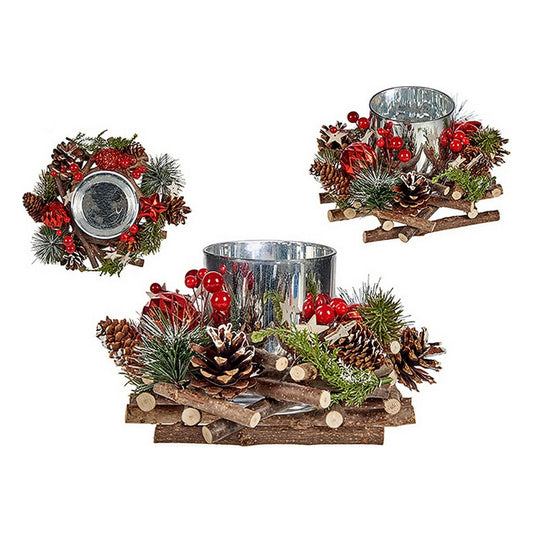 Weihnachtliche Kerzenhalter Krist+ Rot grün Silberfarben natürlich 20 x 11 x 20 cm