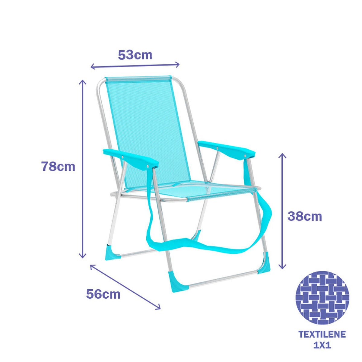 Marbueno Klappstuhl aus Aluminium in Aquamarin für Strand und Camping – Detailansicht