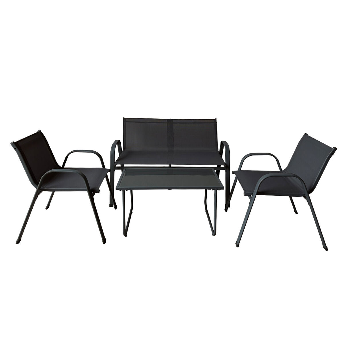 Marbueno Set Gartenmöbel Tisch und Stühle Schwarz Textilene 10468