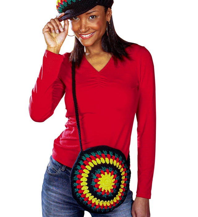Rasta Häkelhandtasche in Rot, Gelb und Grün für Fasnacht und Mottoparty