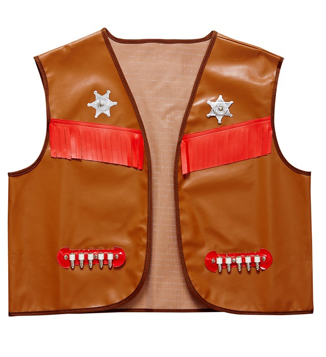 Braune Cowboy-Weste aus robustem Material für Fasnacht-Kostüm
