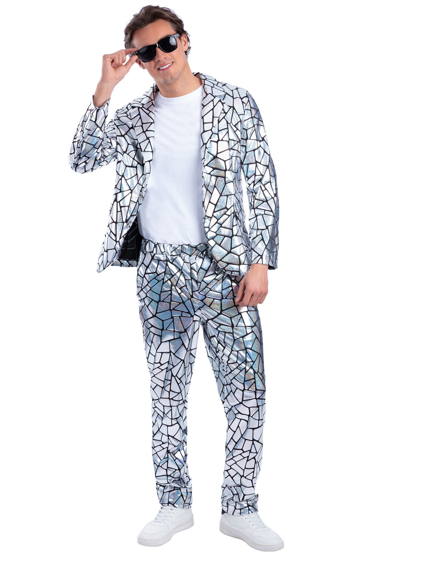 Smiffys Mirror Mirror Jacket für Herren, silber holografisch irisierende Kostümjacke