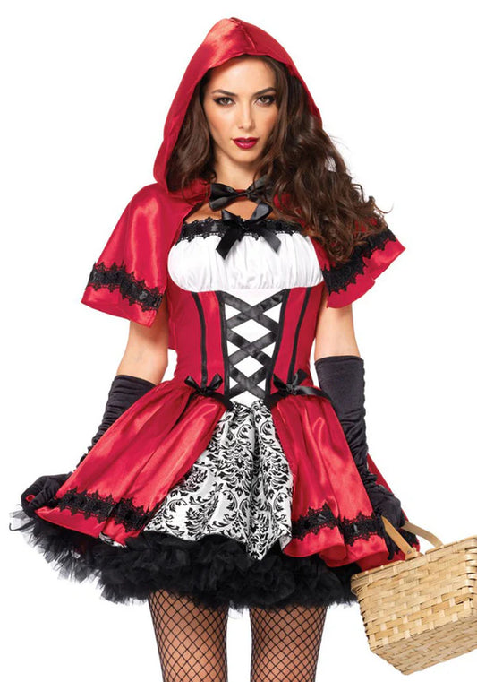 Leg Avenue Gothic Rotkäppchen Kleid für Damen in Rot mit Umhang – Produktansicht