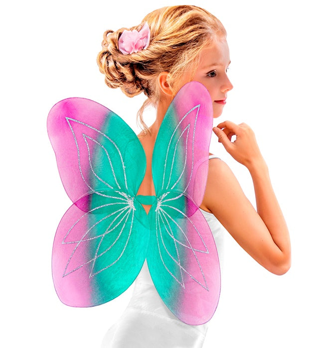 Hellblaue und rosa Flügel 58x46 cm als Kostümzubehör für Fasnacht und Karneval