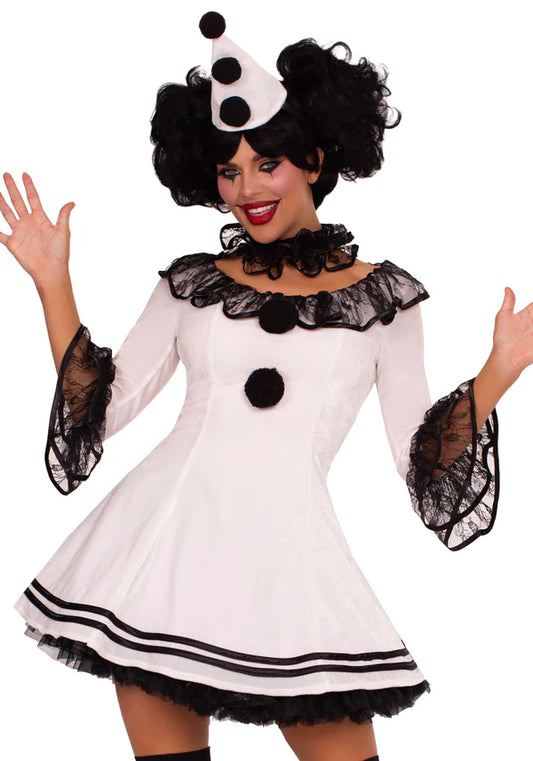 Pierrot Clown Kostüm für Damen in Schwarz Weiss