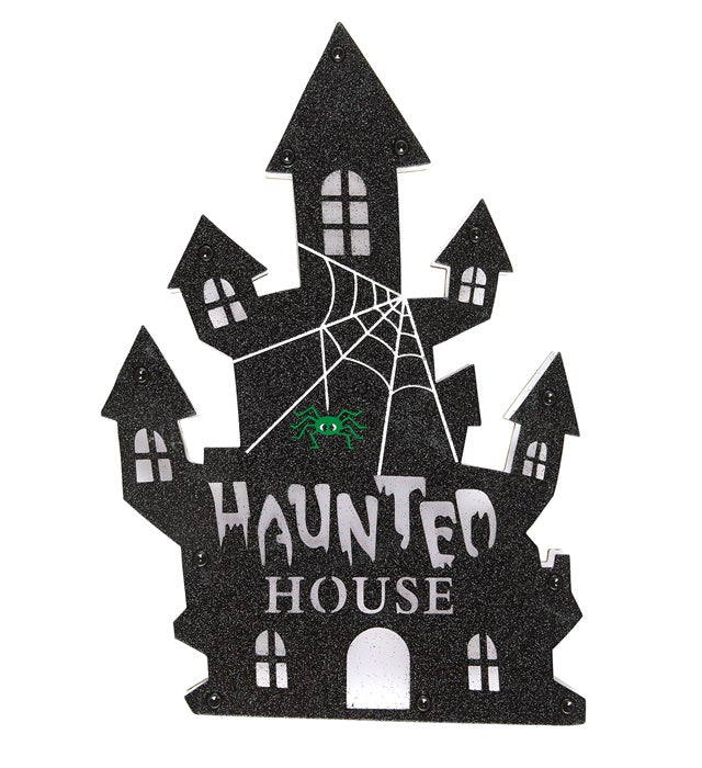 Haunted House Wanddekoration mit sechs bunten LED-Lichtern an der Wand