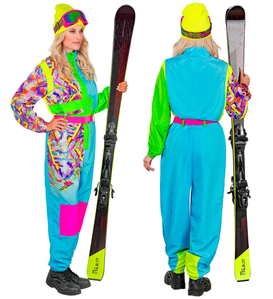 Neon Snowboarder Unisex Jumpsuit Skianzug Hellblau - Grün mit Overall, Gürtel