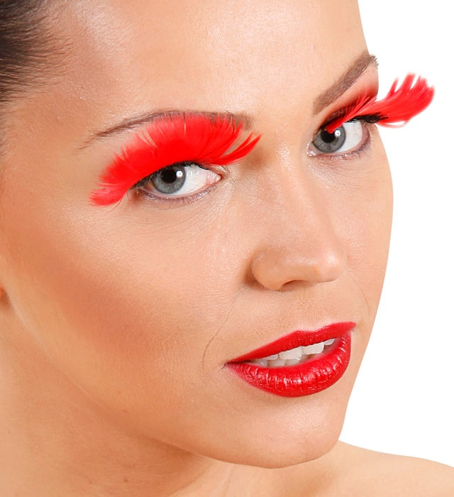 Rote Federn Wimpern mit Klebstoff in Aufbewahrungsbox