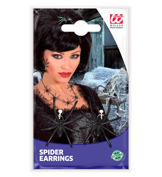 Paar schwarze Spinnen Ohrringe als Fasnacht und Halloween Accessoire