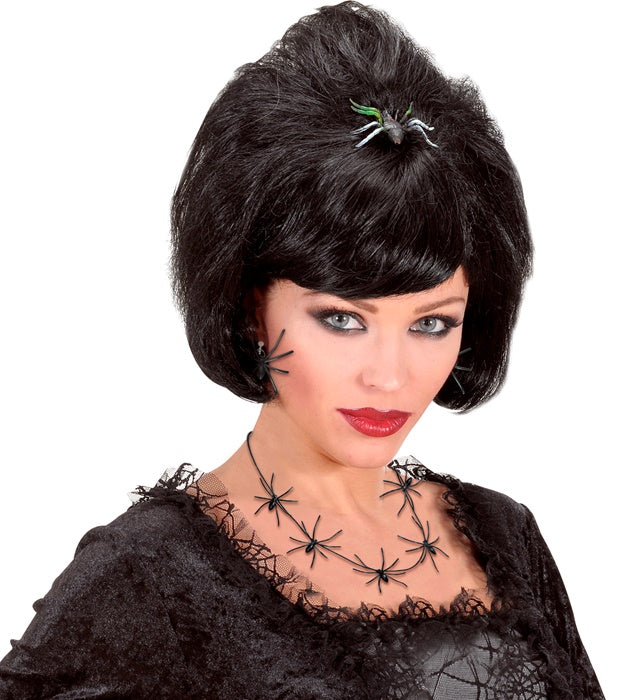 Paar schwarze Spinnen Ohrringe als Fasnacht und Halloween Accessoire