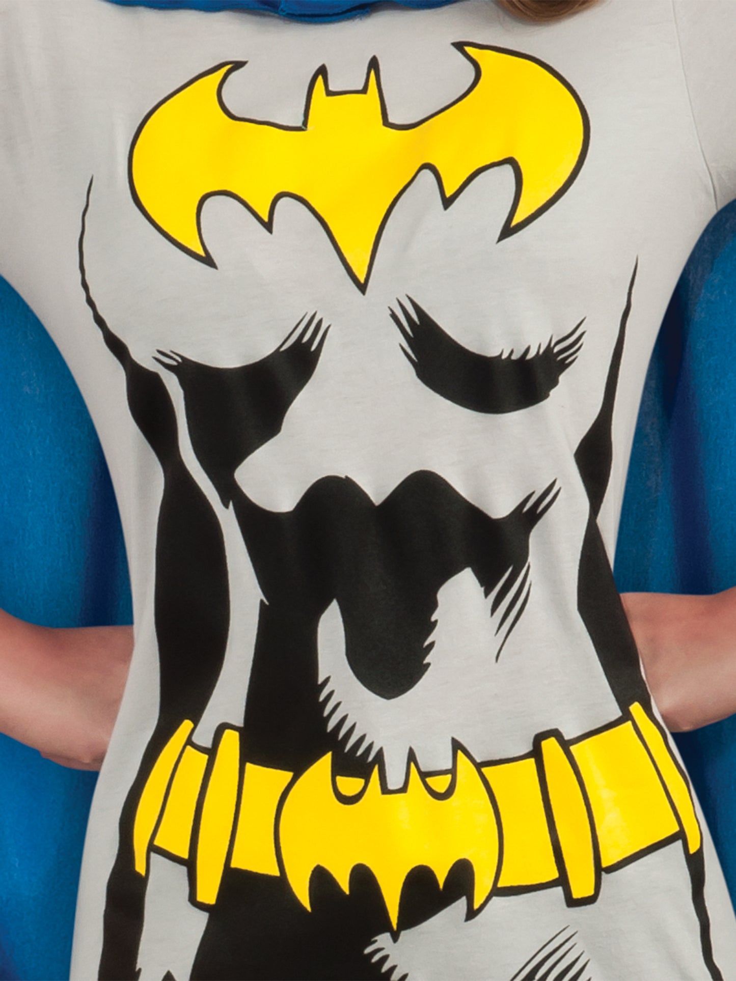 Rubies Batgirl T-Shirt-Kostüm für Damen mit Maske und abnehmbarem Umhang – Detailansicht