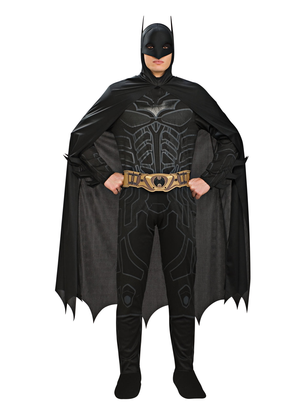 Rubies Batman Dark Knight Kostüm für Herren mit Overall, Headpiece, Umhang und Gürtel