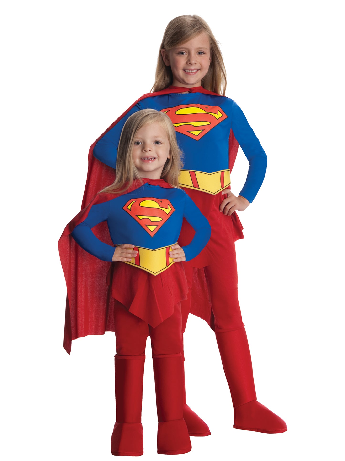 Rubies Supergirl Deluxe Kinderkostüm für Mädchen mit Overall, Rock, Gürtel und Umhang – Detailansicht