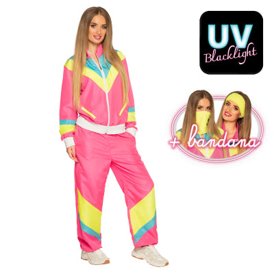 Boland Retro-80er-Jahre-Damenkostüm Neonpink mit Jacke und Hose