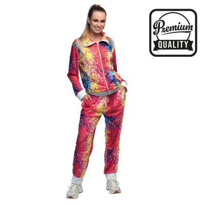 Boland 80er Disco Damen Trainingsanzug Neon Jogger mit Reflektoren S-XL