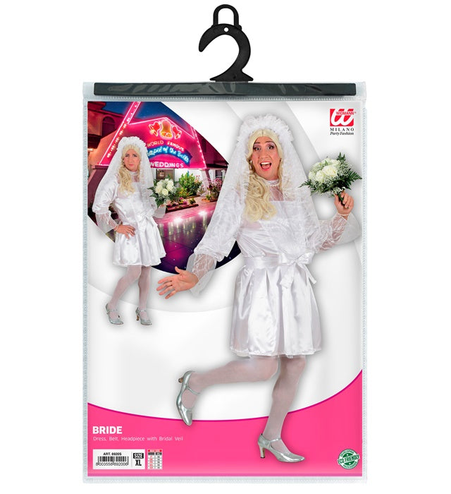 Männliche Braut Kostüm mit weißem Kleid, Gürtel und Schleier für Fasnacht