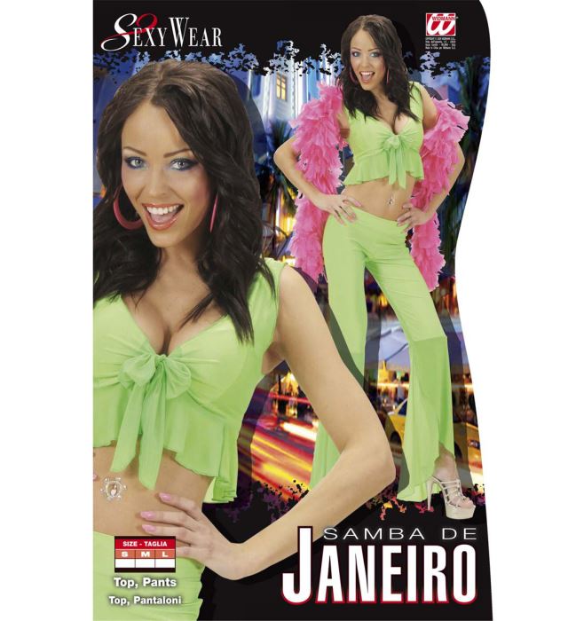 Neongrünes Samba de Janeiro Kostüm-Set aus Elasthan mit Top und Hose