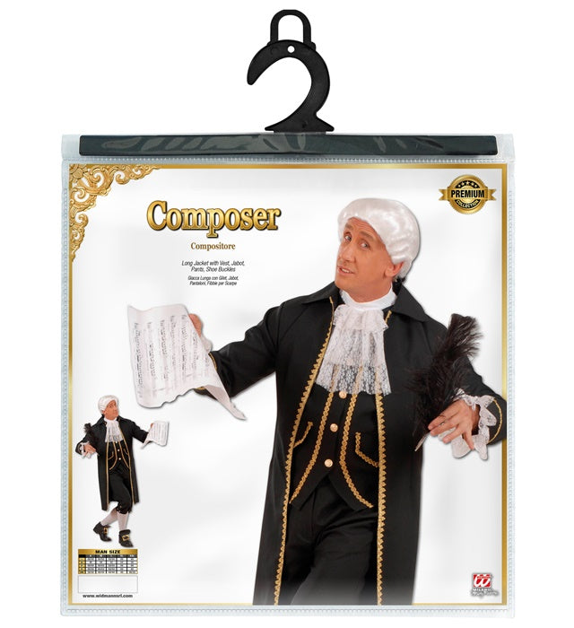Eleganter schwarzer Frack mit Weste, Jabot und Hose inklusive Schuhschnallen für festliche Anlässe