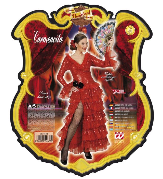 CARMENCITA Kostümkleid mit passendem Haarclip in lebhaften Farben für Fasnacht