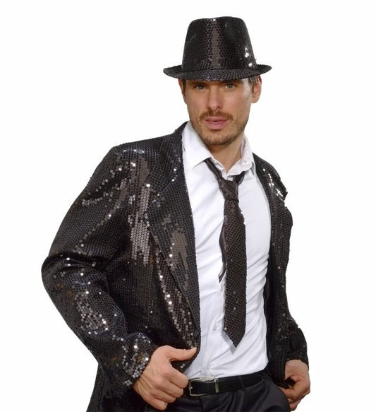 Schwarze Krawatte mit Pailletten für Fasnacht und Mottoparty